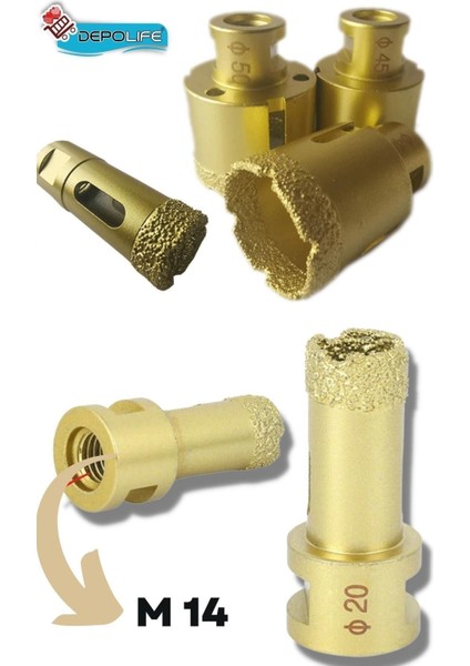 35MM + 100MM Granit Mermer Seramik Beton Taş Delme Panç Spiral Avuç Taşlama Matkap Uyumlu M14 Aparat fırsatları