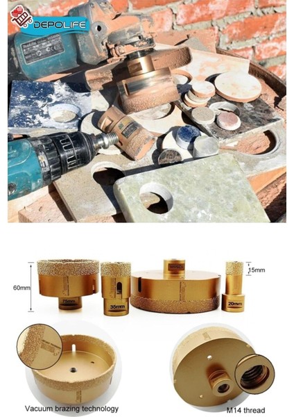 35MM + 100MM Granit Mermer Seramik Beton Taş Delme Panç Spiral Avuç Taşlama Matkap Uyumlu M14 Aparat indirimleri