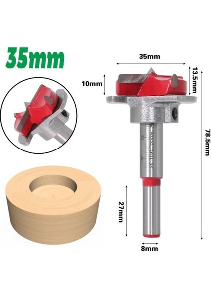 Ahşap Freze Ucu 35mm Panç Karot Stoperli Matkap Yuvarlak Açma Bıçağı Derinlik Ayarlı Panç Bıçak