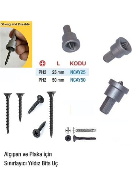 Alçıpan Vidalama Matkap Ucu Ph2 X25 S2 Çeliği Şapkalı Sınırlayıcı Bits Ucu 3 Adet Stoplu fırsatları