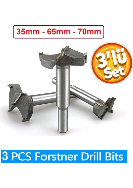 Ahşap Delme Panç Seti 35 mm 65 mm 70 mm 3lü Karot Set Matkap Freze Ucu Menteşe