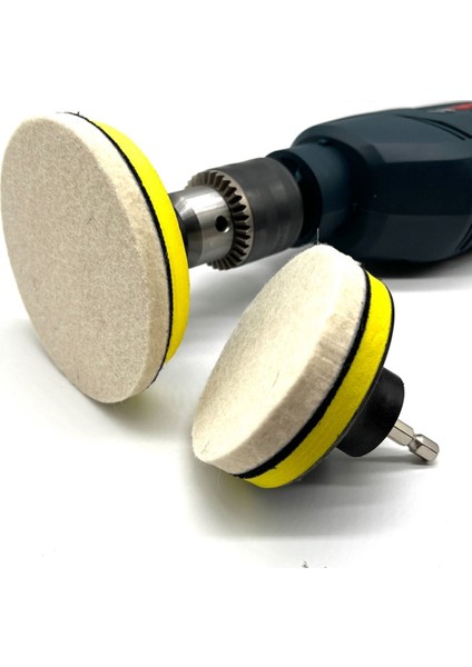 Yün Keçe Parlatma Pedi 115 mm Destekli Pad Matkap Adaptörü Seti Cam Metal Çelik Parlatma Polisaj Seti
