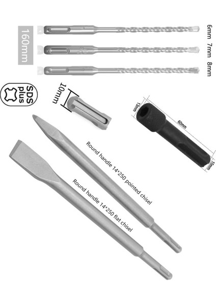 Kırıcı Delici Hilti İçin Sds Plus Elmaslı 3lü Matkap Ucu Murç Keski Sds Vidalama Bits Adaptör Seti