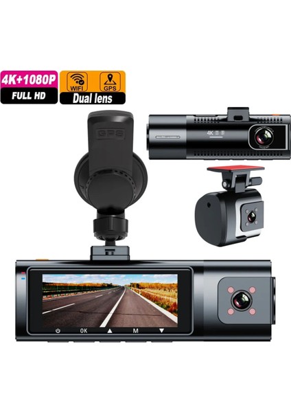 4K UHD Araç Içi Kamera Wifi Bağlantılı Gps Takibi Gece Görüşü Ön ve Arka Kamera 7/24 Kayıt