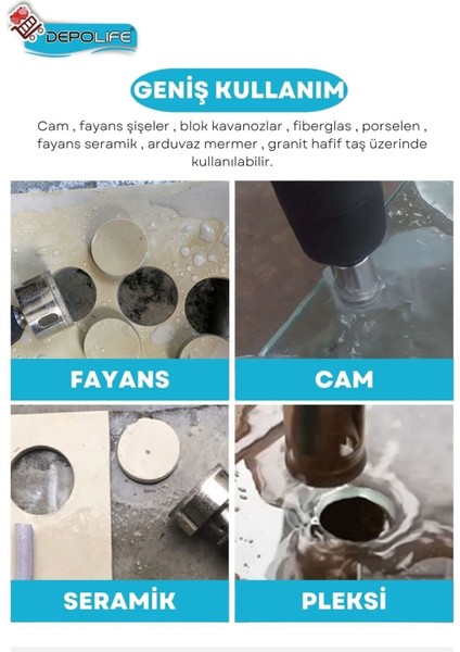 20 mm Mermer Granit Fayans Cam Yuvarlak Delme Panç Elmas Uç Yuvarlak Açma Matkap İçin Karot
