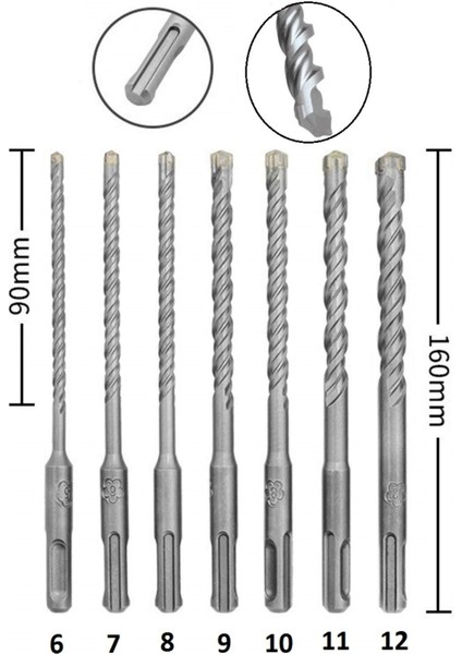 Sds Matkap Ucu Seti 6mm 7mm 8mm 9mm 10MM 11MM12MM 7li Kırıcı Delici Hilti Uç Seti fiyatları