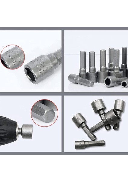Somun Sökücü Bits Lokma Seti 1/4"vidalı Metrik Adaptör Matkap Ucu 5 Ila 13mm Altıgen Şaft 9 Parça