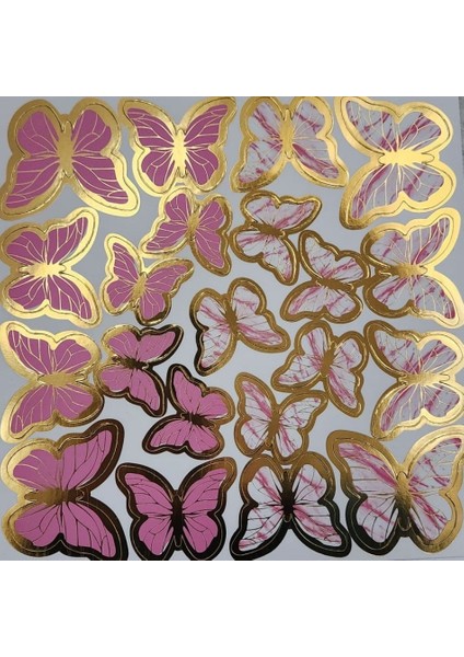 Renkli Gold Varaklı Kelebek Pasta Dekor Süs 42 Adet