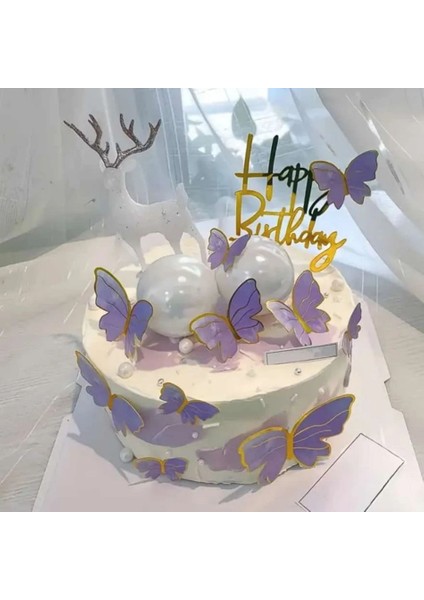 Renkli Gold Varaklı Kelebek Pasta Dekor Süs 42 Adet modelleri