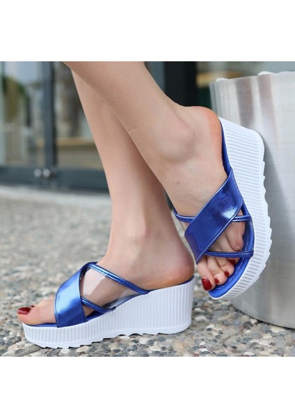 Pamela Lacivert Cilt Dolgu Topuk Terlik fırsatları