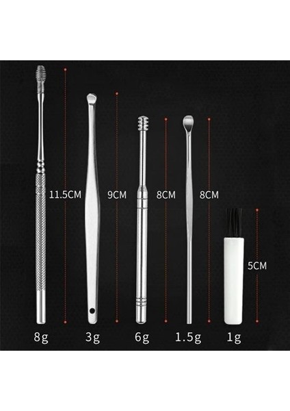 Buffer® 6 Parça Paslanmaz Çelik Kulak Balmumu Toplayıcı Çıkarıcı Temizleyici Bakımı Çubuk Seti