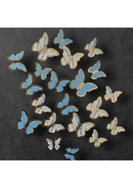 Mavi Gold Varaklı Kelebek Pasta Dekor Süs 42 Adet