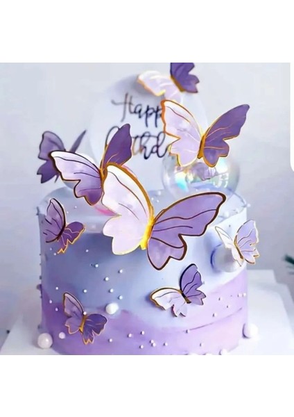 Mavi Gold Varaklı Kelebek Pasta Dekor Süs 42 Adet modelleri