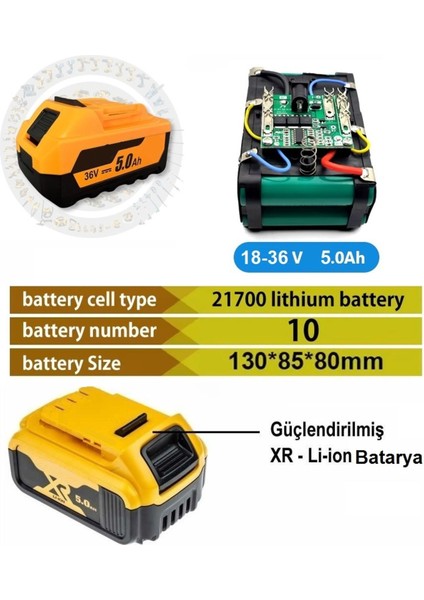 Şarjlı Matkap İçin Yedek Batarya 18V 21V 36V Volt Şarjlı Makine Aküsü 10LU 18650 Pil Grubu 5.0 Amper