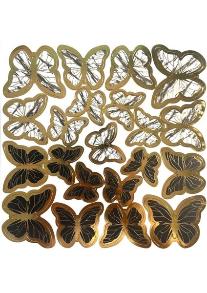 Siyah Gold Varaklı Kelebek Pasta Dekor Süs 42 Adet