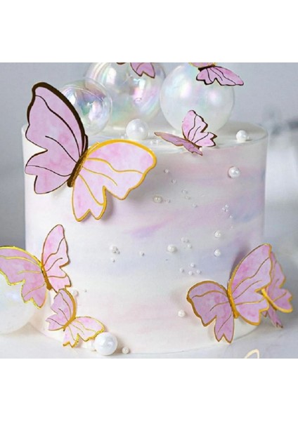 Pembe Gold Varaklı Kelebek Pasta Dekor Süs 42 Adet modelleri