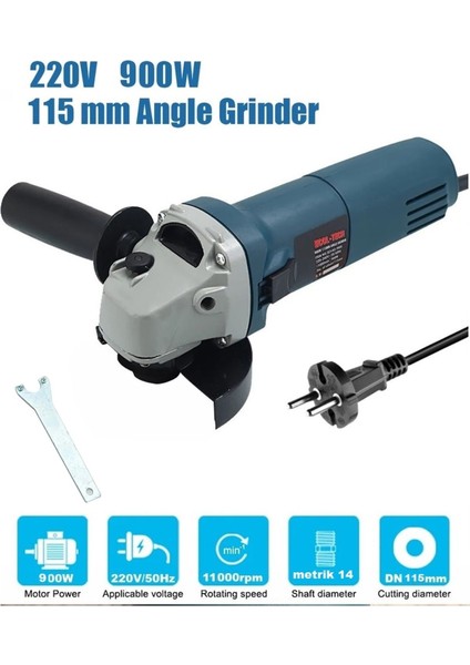 900W Avuç Taşlama Makinesi 100/115MM Spral Taşlma Slikon Kordonlu Sökme Anahtarlı