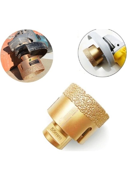 Mermer Granit Panç Fayans Beton Kaya 55MM Sarı Elmas Delme Ucu Avuç Taşlama Uyumlu (M14) Karot Delik