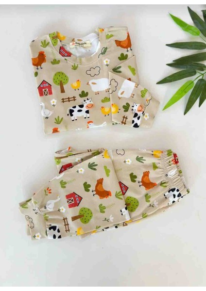 Erkek Çocuk Hayvan Çiftliği Desenli Uzun Kollu Pijama Takımı