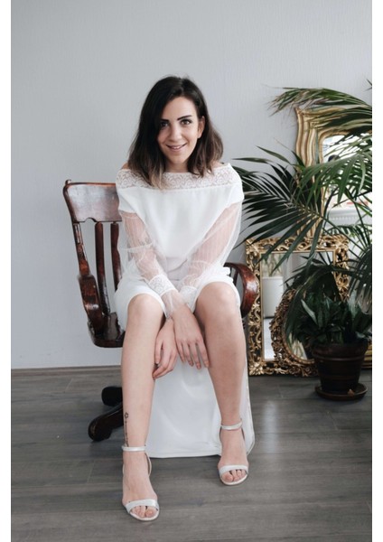 Kadın Beyaz Krep Elbise modelleri