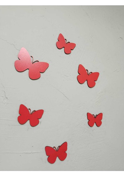 6'lı Dekoratif Kelebek Ahşap Tablo Lazer Kesim 3mm Duvar Dekorasyon Süsü (Kendinden Yapışkanlı