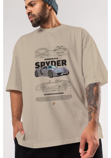 Porsche 918 Spyder 3 Ön Baskılı Oversize T-Shirt Erkek Kadın Unisex Pamuk Bisiklet Yaka Tişort modelleri