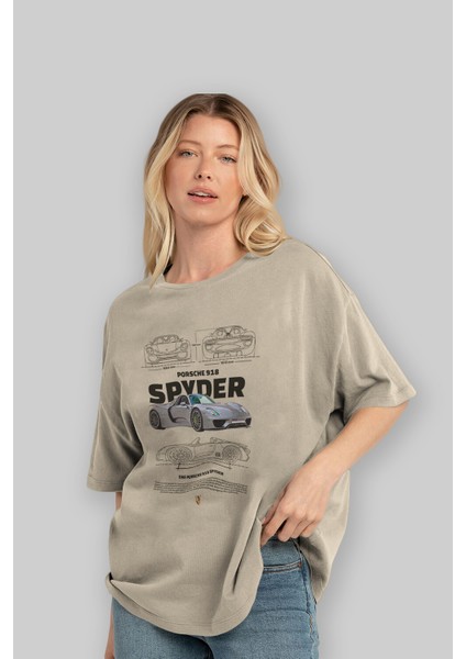Porsche 918 Spyder 3 Ön Baskılı Oversize T-Shirt Erkek Kadın Unisex Pamuk Bisiklet Yaka Tişort fırsatları