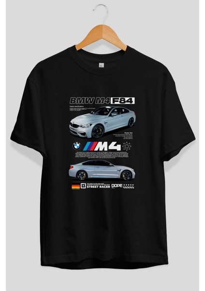 Bmw M4 F84 Ön Baskılı Oversize T-Shirt Erkek Kadın Unisex %100 Pamuk Bisiklet Yaka Tişort