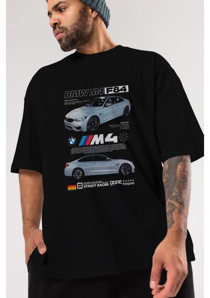 Bmw M4 F84 Ön Baskılı Oversize T-Shirt Erkek Kadın Unisex %100 Pamuk Bisiklet Yaka Tişort