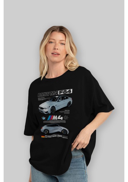 Bmw M4 F84 Ön Baskılı Oversize T-Shirt Erkek Kadın Unisex %100 Pamuk Bisiklet Yaka Tişort