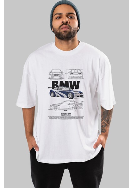 Bmw M3 Gtr Ön Baskılı Oversize T-Shirt Erkek Kadın Unisex %100 Pamuk Bisiklet Yaka Tişort