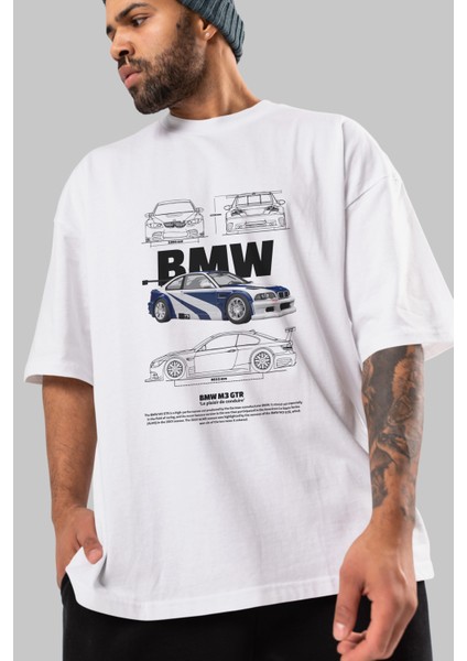 Bmw M3 Gtr Ön Baskılı Oversize T-Shirt Erkek Kadın Unisex %100 Pamuk Bisiklet Yaka Tişort modelleri