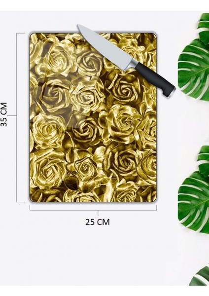 Altın Güller Desen Cam Kesme Tablası