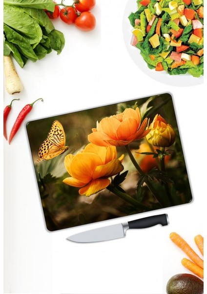 Çiçek Desen Cam Kesme Tablası