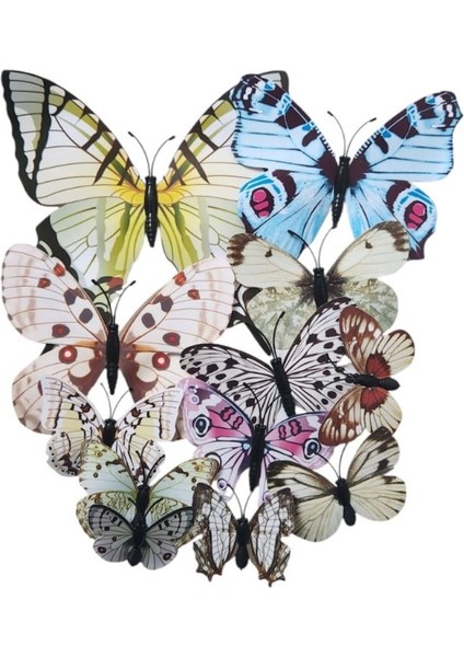Karışık Renkli Kelebek Dekor Süs Mıknatıs ve Stickerli 12 Adet