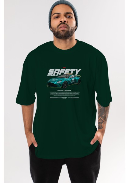 Safety Car F1 Ön Baskılı Oversize T-Shirt Erkek Kadın Unisex Pamuk Bisiklet Yaka Tişort