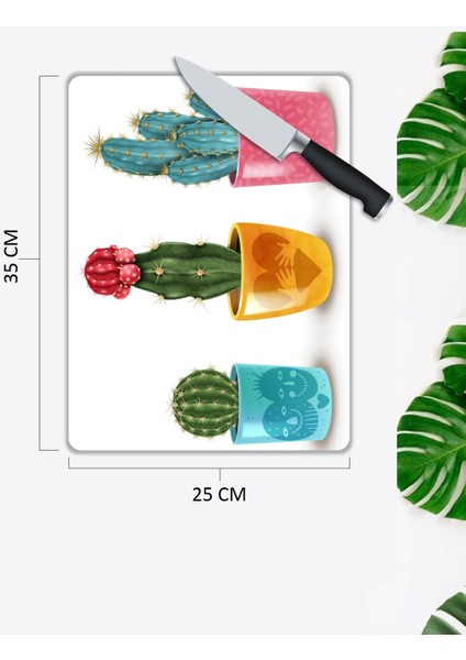 Kaktüs Desen Cam Kesme Tablası
