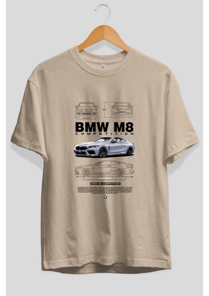Bmw M8 Ön Baskılı Oversize T-Shirt Erkek Kadın Unisex Pamuk Bisiklet Yaka Tişort fiyatları
