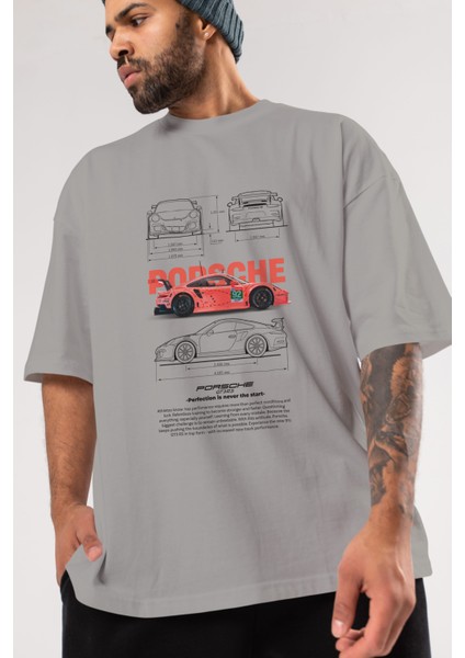 Porsche 911 Gt3 Rs Rosa Blanco Ön Baskılı Oversize T-Shirt Erkek Kadın Unisex Pamuk Bisiklet Yaka Tişort modelleri