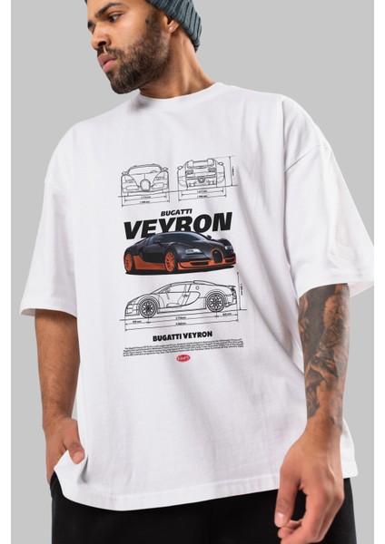 Bugatti Veyron Ön Baskılı Oversize T-Shirt Erkek Kadın Unisex %100 Pamuk Bisiklet Yaka Tişort modelleri