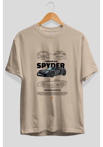 Porsche 918 Spyder Ön Baskılı Oversize T-Shirt Erkek Kadın Unisex Pamuk Bisiklet Yaka Tişort fiyatları
