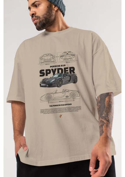 Porsche 918 Spyder Ön Baskılı Oversize T-Shirt Erkek Kadın Unisex Pamuk Bisiklet Yaka Tişort modelleri