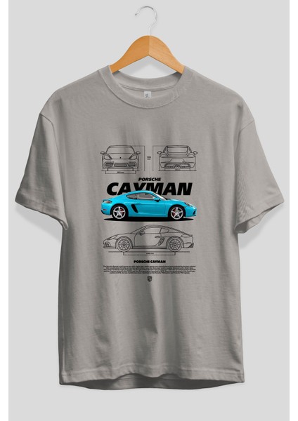 Porsche Cayman Blue Ön Baskılı Oversize T-Shirt Erkek Kadın Unisex Pamuk Bisiklet Yaka Tişort fiyatları
