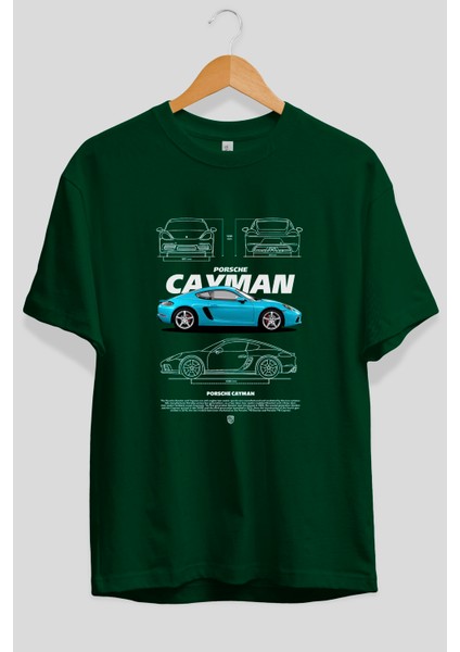 Porsche Cayman Blue Ön Baskılı Oversize T-Shirt Erkek Kadın Unisex Pamuk Bisiklet Yaka Tişort fiyatları