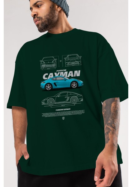 Porsche Cayman Blue Ön Baskılı Oversize T-Shirt Erkek Kadın Unisex Pamuk Bisiklet Yaka Tişort modelleri
