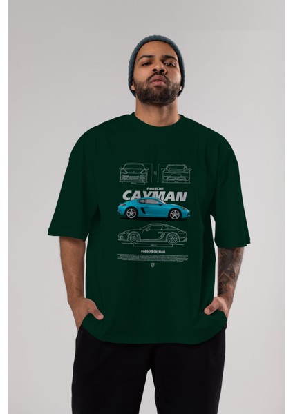 Porsche Cayman Blue Ön Baskılı Oversize T-Shirt Erkek Kadın Unisex Pamuk Bisiklet Yaka Tişort indirimleri