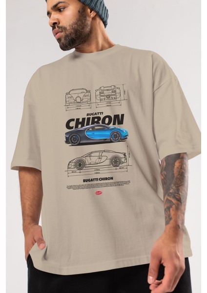 Bugatti Chiron 2 Ön Baskılı Oversize T-Shirt Erkek Kadın Unisex Pamuk Bisiklet Yaka Tişort modelleri