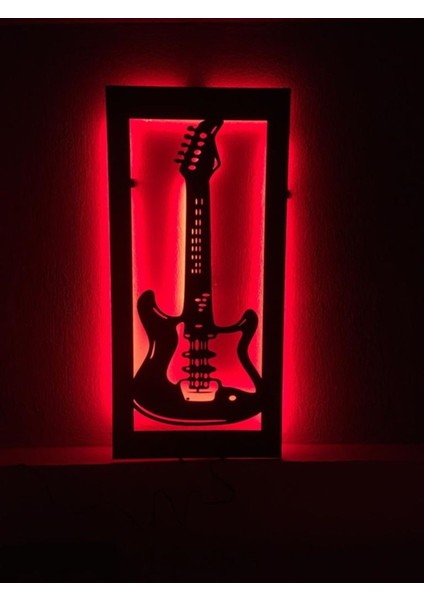 Gitar LED Işıklı Rgb Kumandalı Ahşap TABLO(80X40CM)