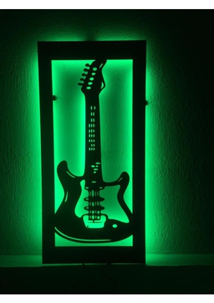 Gitar LED Işıklı Rgb Kumandalı Ahşap TABLO(80X40CM)