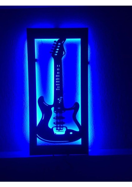 Gitar LED Işıklı Rgb Kumandalı Ahşap TABLO(80X40CM)